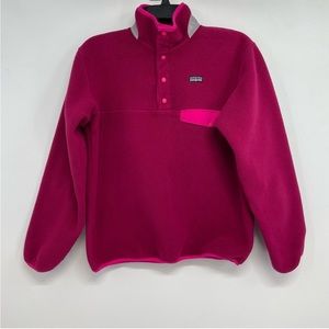 Patagonia Synchilla Girl’s Pullover Pink Fleece Snap T 1/4 Button Size L 12